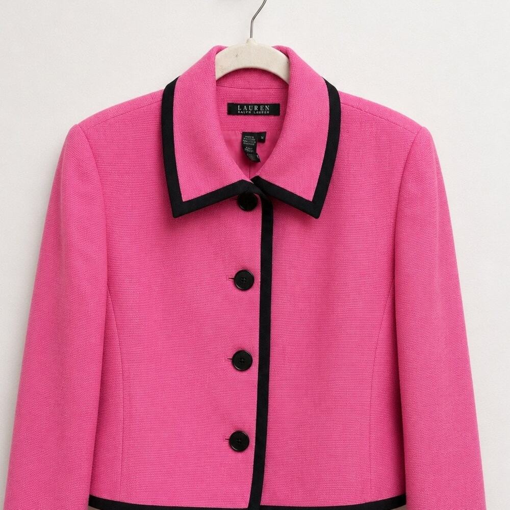 Vintage Y2K Lauren Ralph Lauren Barbie Pink Linen Jacket • Size 14 - Picture 3 of 8